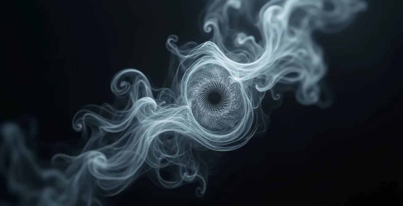 Représentation visuelle macro de particules de fumée en suspension dans l'air