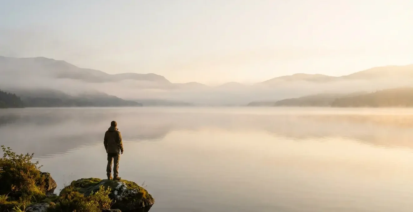 Personne contemplant un paysage apaisant symbolisant la reconstruction d'une vie sobre