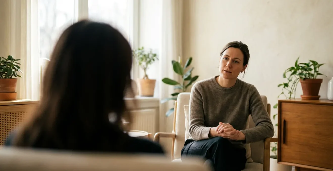 Thérapeute en posture d'écoute active avec patient