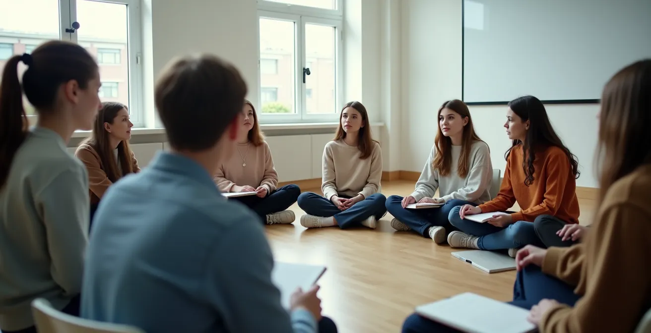 Cercle d'étudiants en formation, écoute active et partage d'expériences