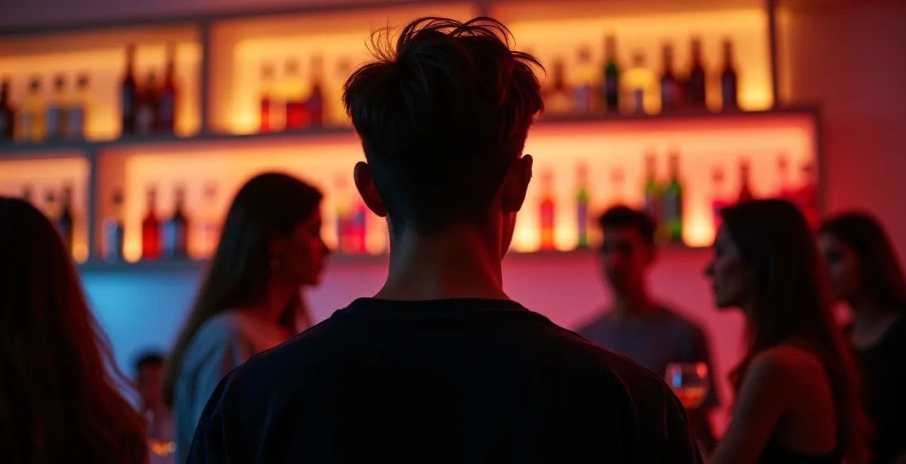 Mise en scène artistique montrant les techniques de manipulation marketing de l'industrie de l'alcool