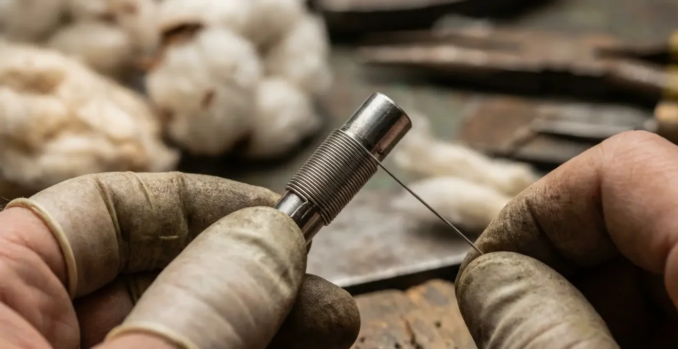 Vue macro d'un montage de résistance artisanale avec fil et coton