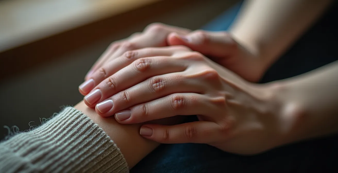 Deux jeunes, l'un soutenant l'autre dans un moment vulnérable