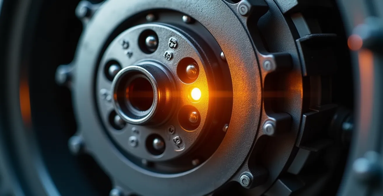 Représentation abstraite de deux systèmes de freinage convergents sur un même mécanisme, symbolisant l'effet synergique mortel