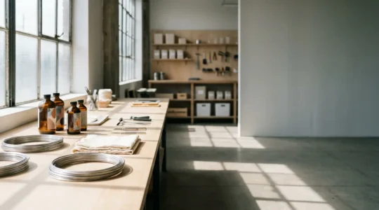 Atelier de vapotage DIY avec matériel technique et atmosphère passionnée